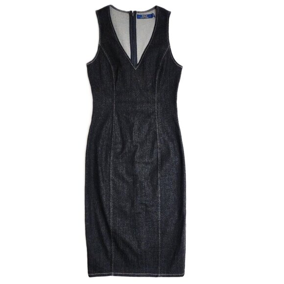 Polo Ralph Lauren Womens Black Denim V Neck Sheath Dress Size 0 NWOT - Picture 1 of 10